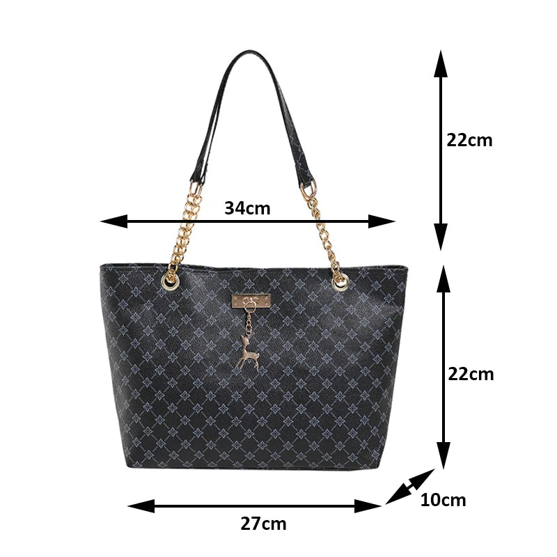 Women's Soft Leather Large Tote Handbag - Presbyopia Texture Shoulder Bag