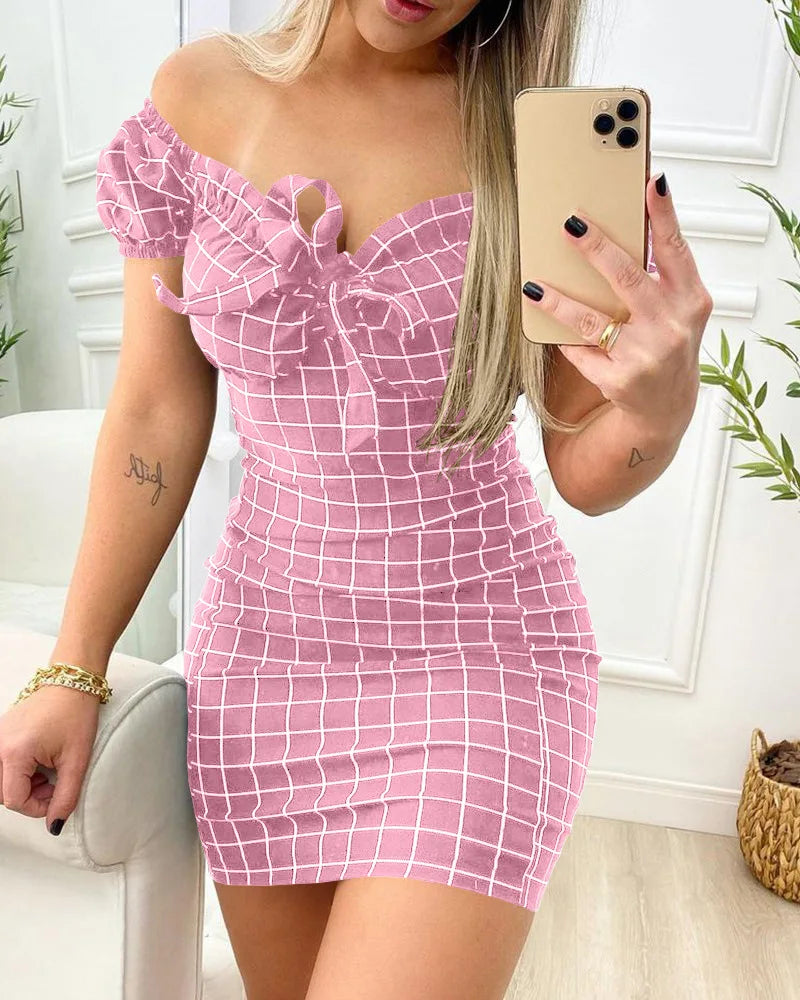 Women's Grid Print Bodycon Mini Dress