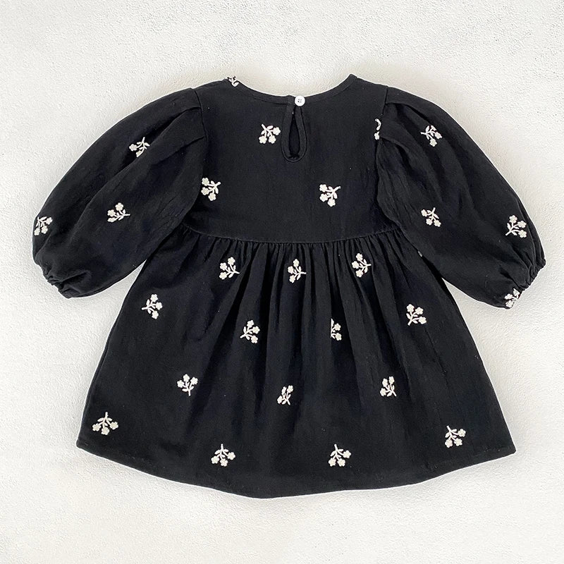 Girls Embroidery Cotton Princess Dress | Floral Long Sleeve Kids Dress 2 - 6Y - lily supply