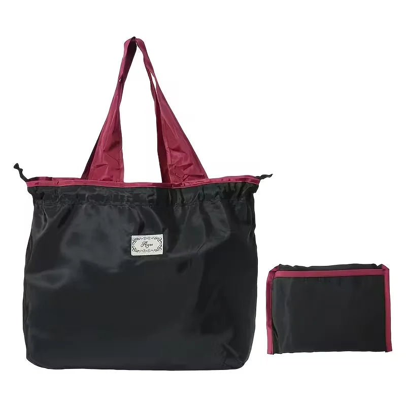 Large Foldable Tote Bag - Geometric Print Drawstring for Grocery Gym Travel