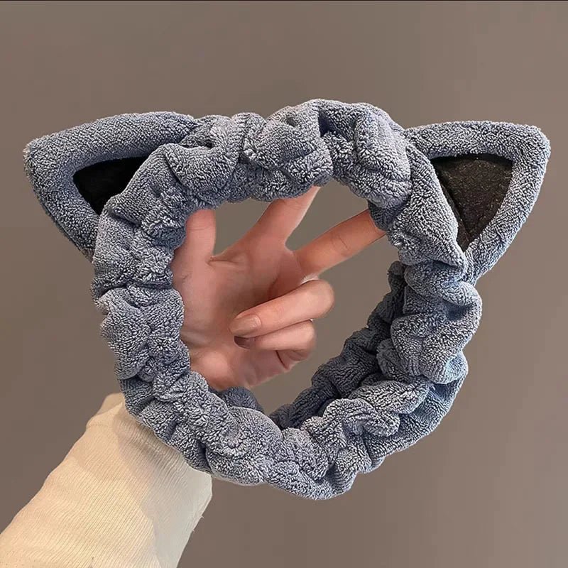 Cartoon Cat Ear Headband Plush Coral Fleece Face Wash Hairband Cute Non - Slip Hair Accessories for Women Teens - lily supply
