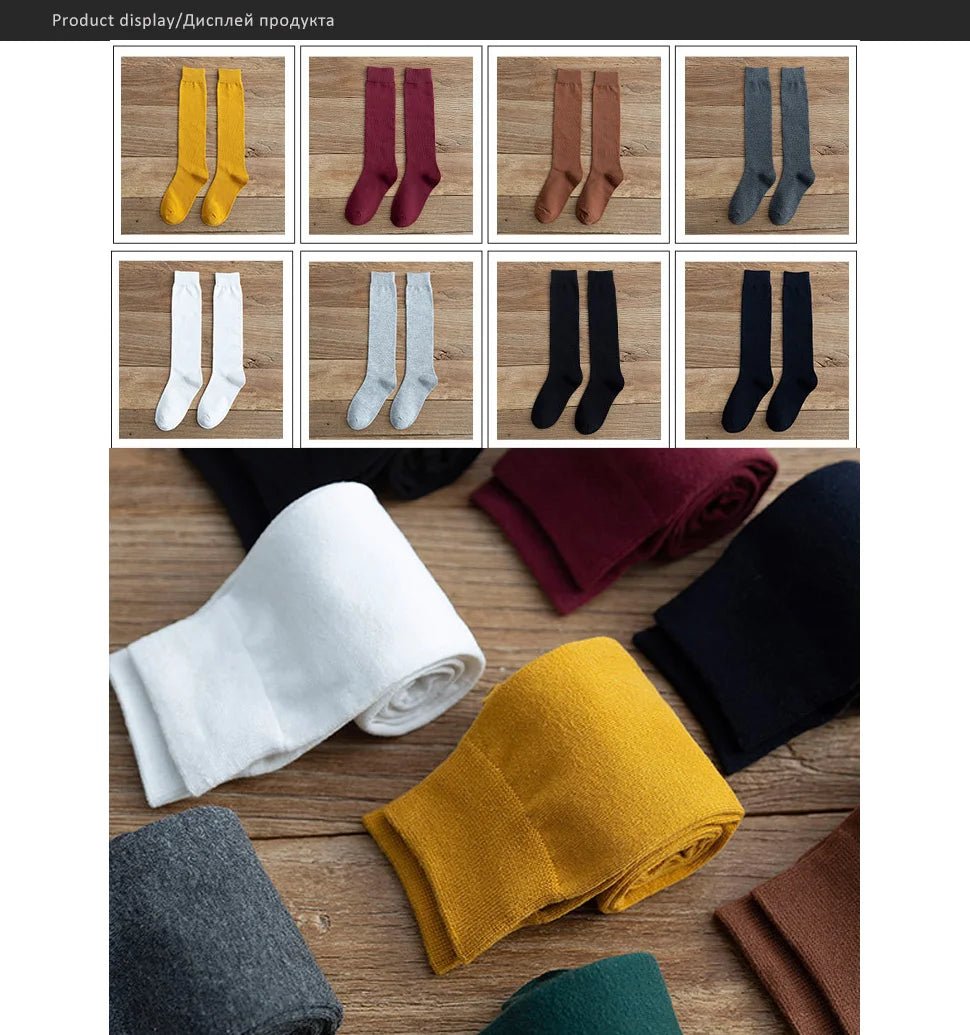 Women's Organic Cotton Thigh High Knee Socks – Solid Colour Long Socks - lily supply