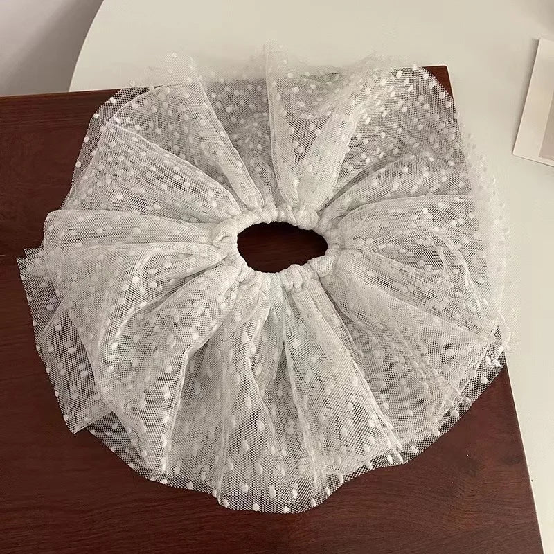Oversized Lace French Hair Scrunchie - Elastic Ponytail Holder Headband