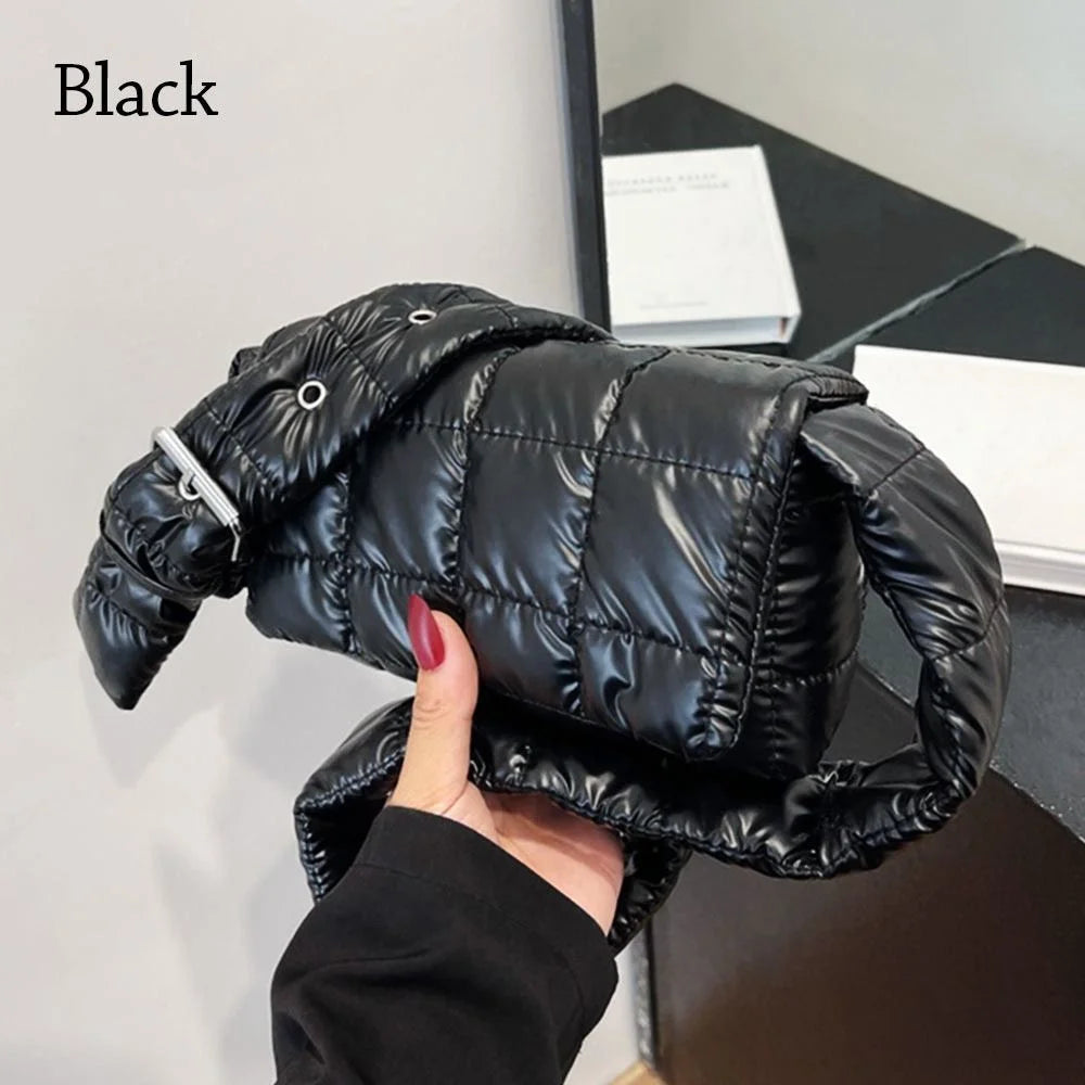 Fashion Quilted Padded Tote Bag - Warm Down Cotton Plaid Shoulder Bag