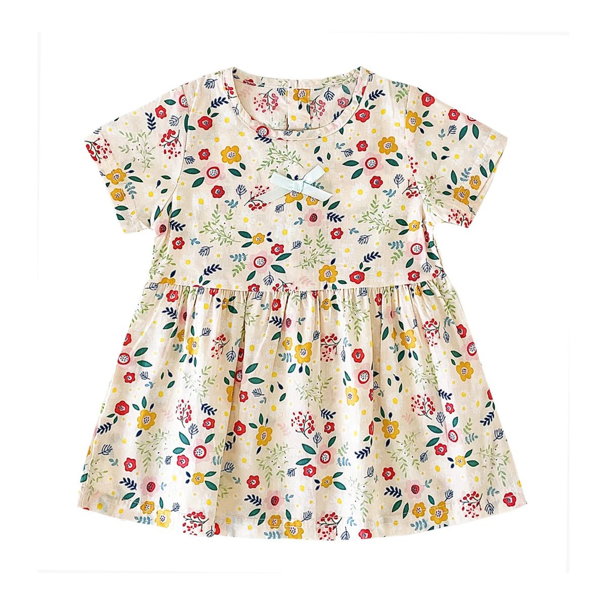 Baby Girls Floral Cotton Summer Dress | Short Sleeve Casual Holiday Dress 6M - 4Y - lily supply