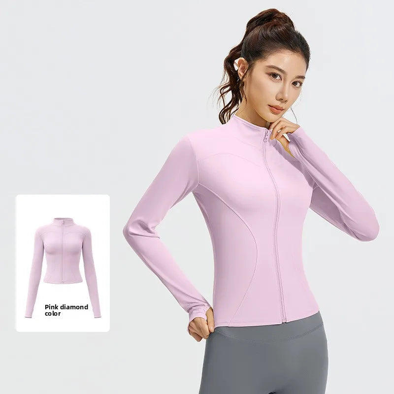 Women's Slim Yoga Running Zip Jacket - Long Sleeve Quick Dry Stand Collar Coat