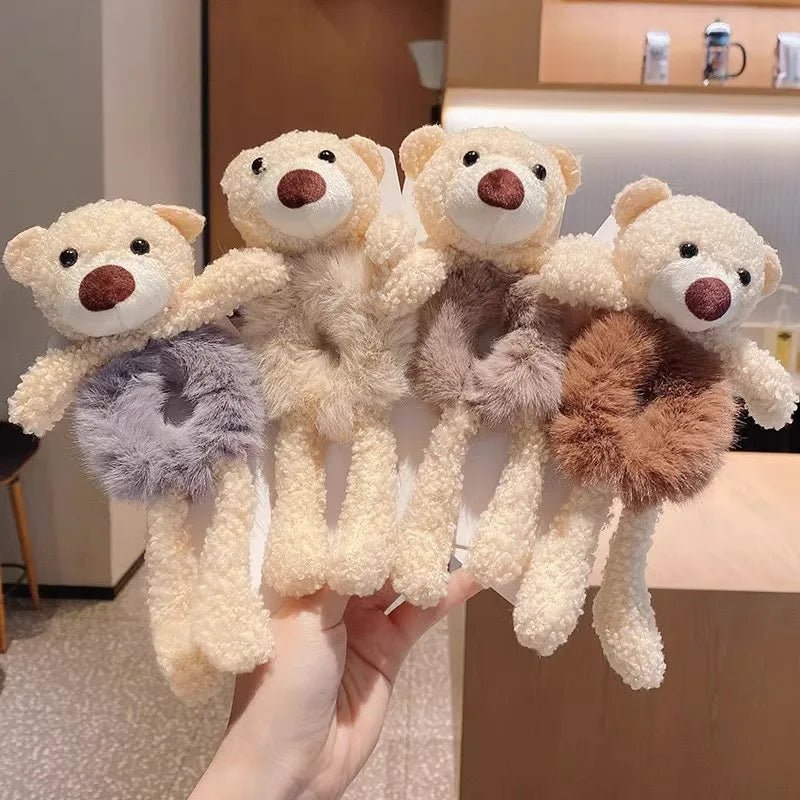 Plush 3D Bear Kawaii Scrunchie - Sweet Cartoon Hair Tie Headband - lily supply