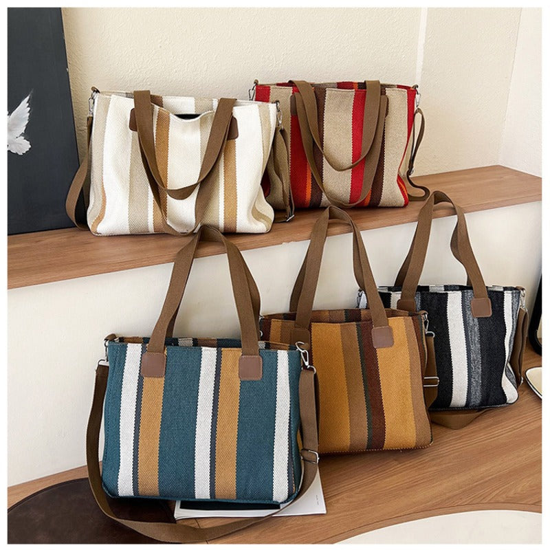 Women's Striped Canvas Crossbody Shoulder Bag - Large Tote 2023