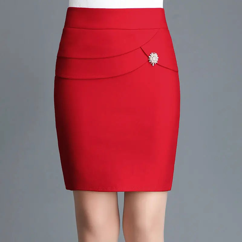 Women's Red Hip-Hugging Mini Office Skirt