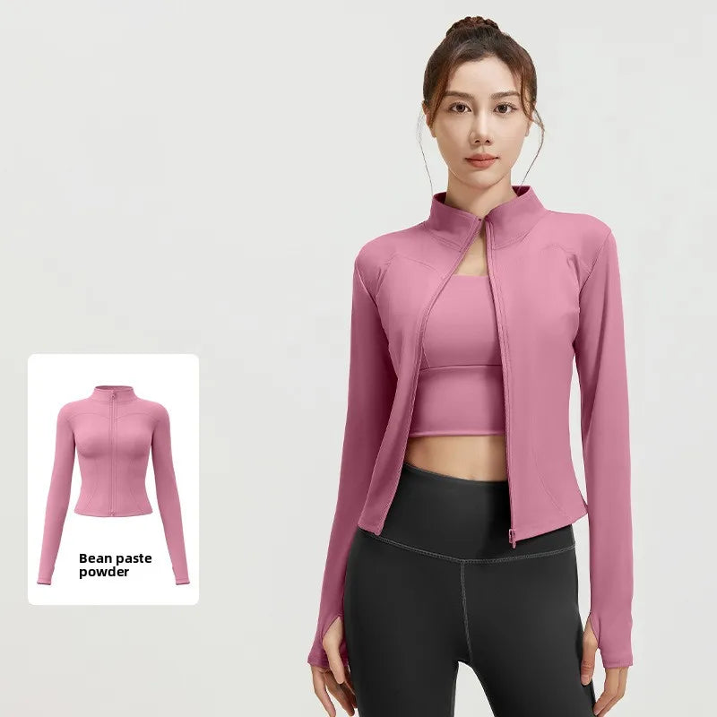 Women's Slim Yoga Running Zip Jacket - Long Sleeve Quick Dry Stand Collar Coat