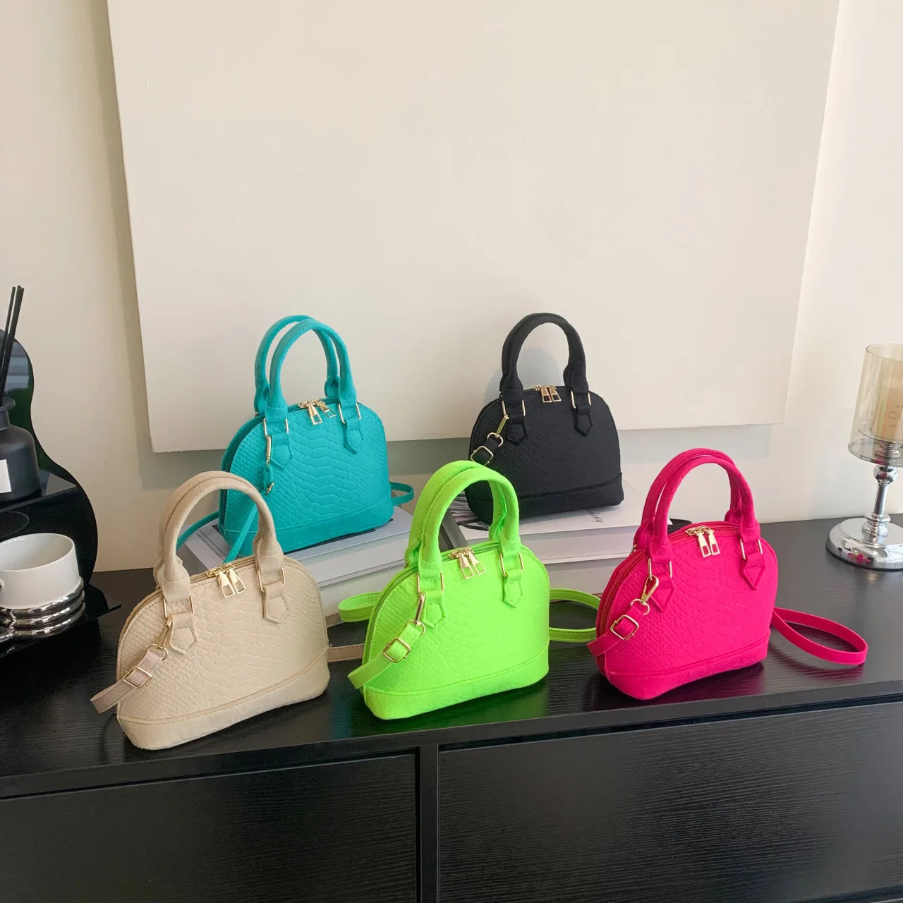 Women's Large Crossbody  Retro Felt Handbag with Makeup Organizer Solid-Color Casual Purse for Everyday Use Travel Shoulder Bag