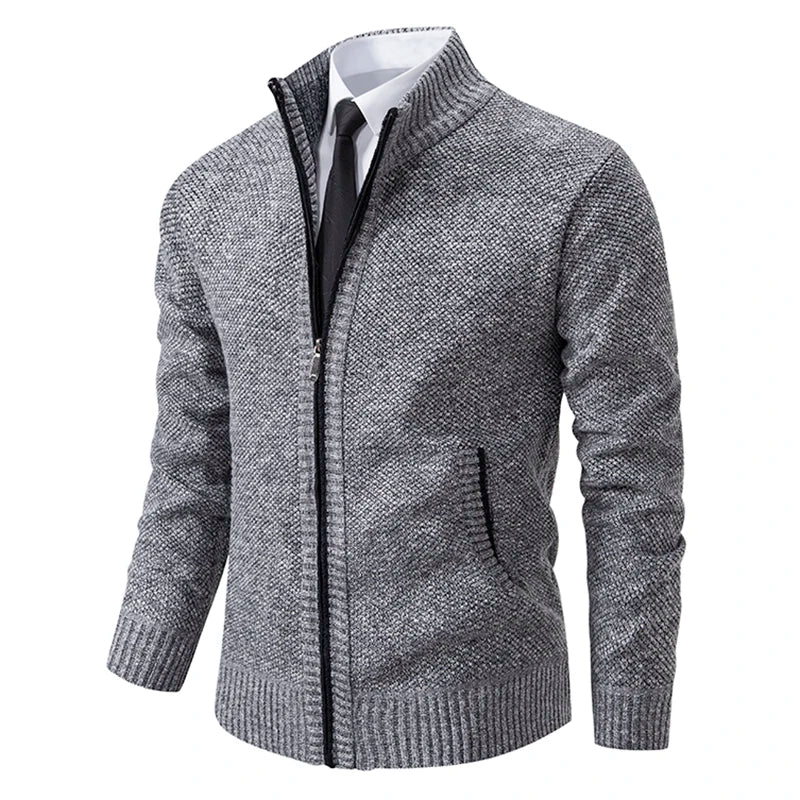 Men's Fleece Zip Stand Collar Cardigan - lily supply