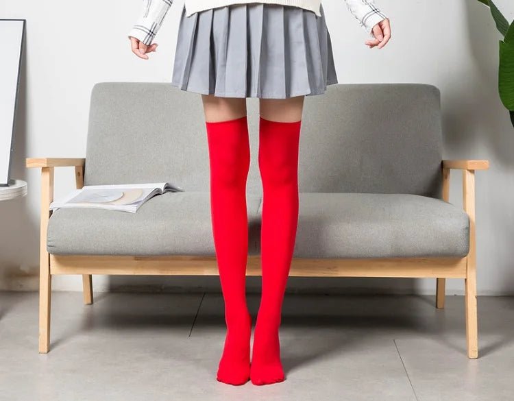 Women Over Knee Thigh High Socks - Pink & Black - lily supply