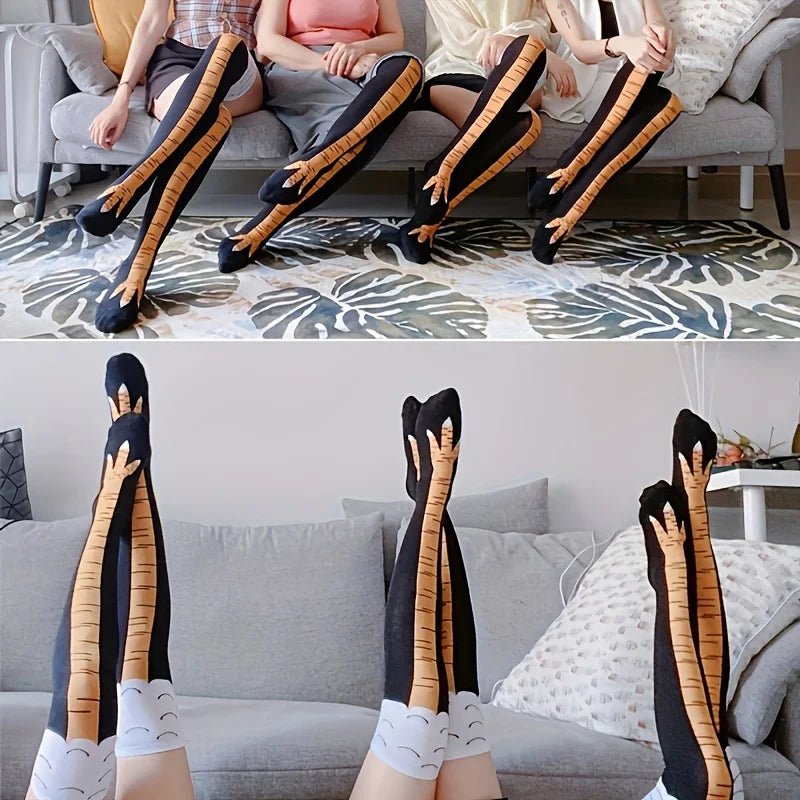 Women's Cartoon Chicken Claw Knee High Socks - 1/2 Pairs Funny Sports Long Tube - lily supply