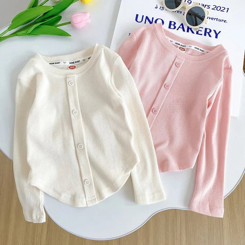 2 - 10Y Girls Shirt Spring Autumn New Children Long Sleeve T-shirt Solid Color Fashionable Baby Slimming Tops Girls Base Shirts - lily supply