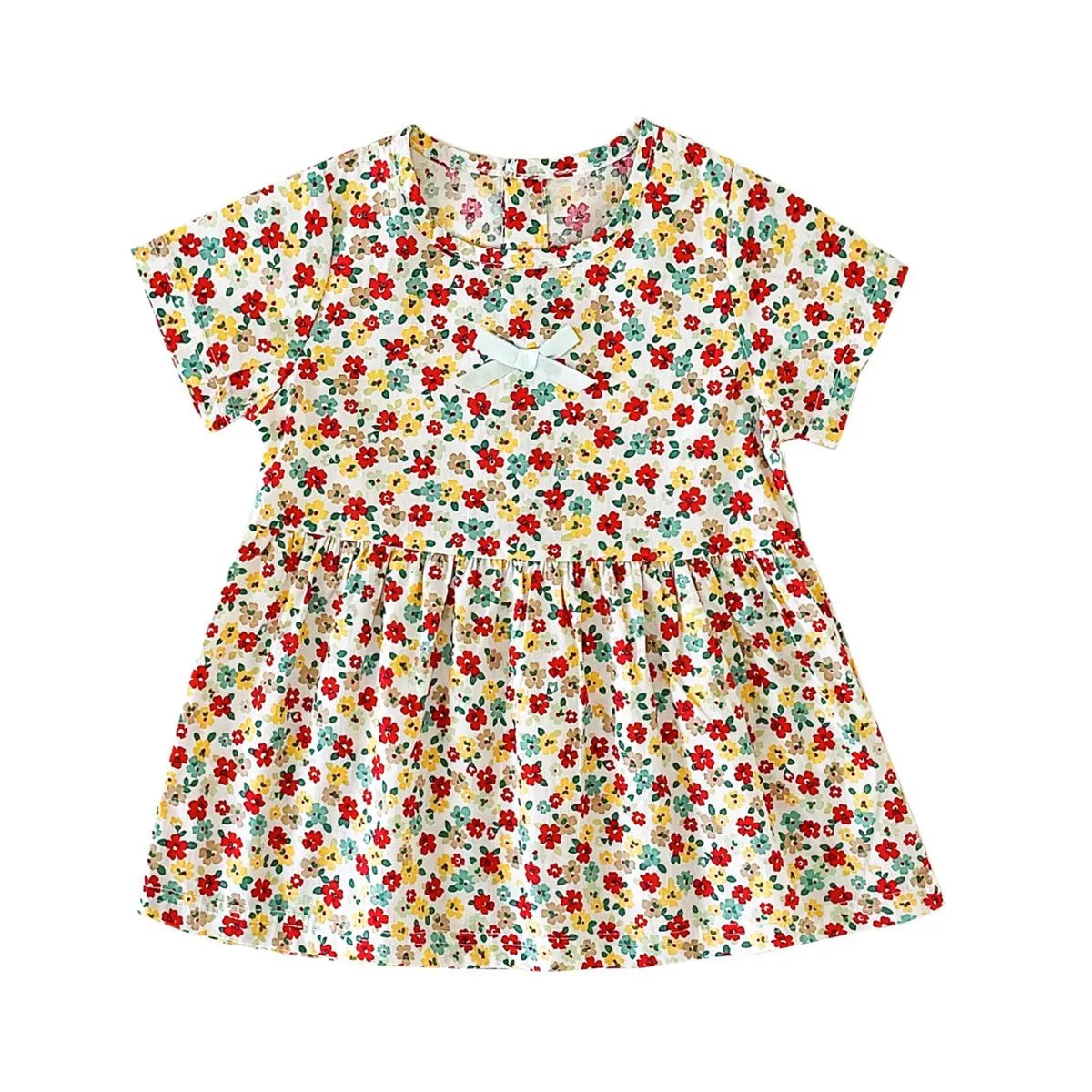 Baby Girls Floral Cotton Summer Dress | Short Sleeve Casual Holiday Dress 6M - 4Y - lily supply