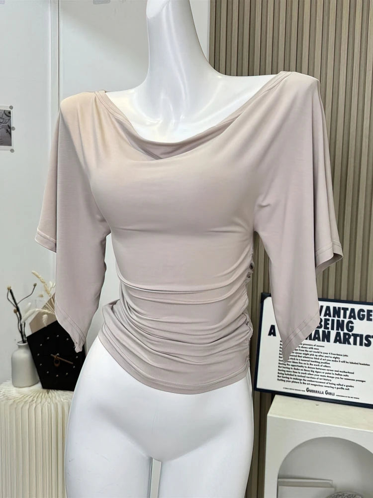 Women's Batwing Off Shoulder Cowl Neck Top - Korean Chic Tshirt