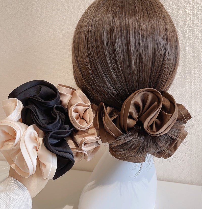 Korean Big Size Ruffle Scrunchie - Elegant Ribbon Updo Hair Ties - lily supply