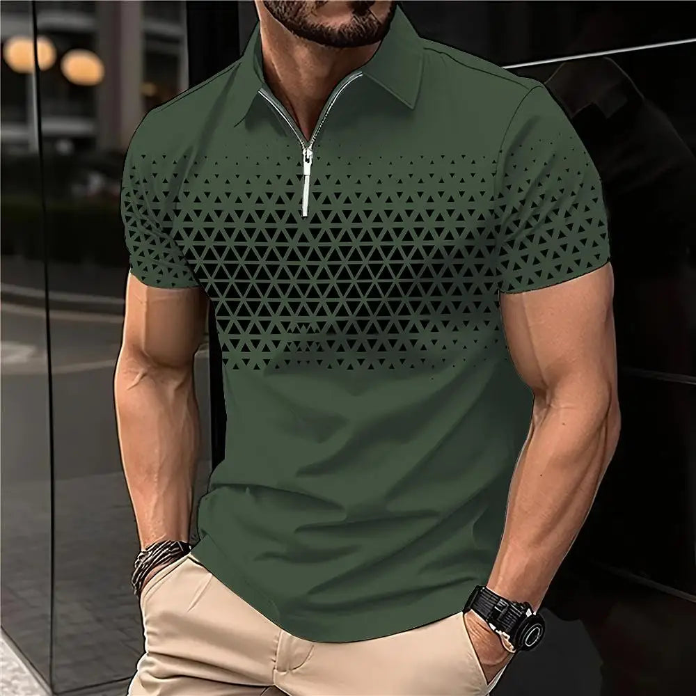 Men's 3D Print Striped Polo T-Shirt