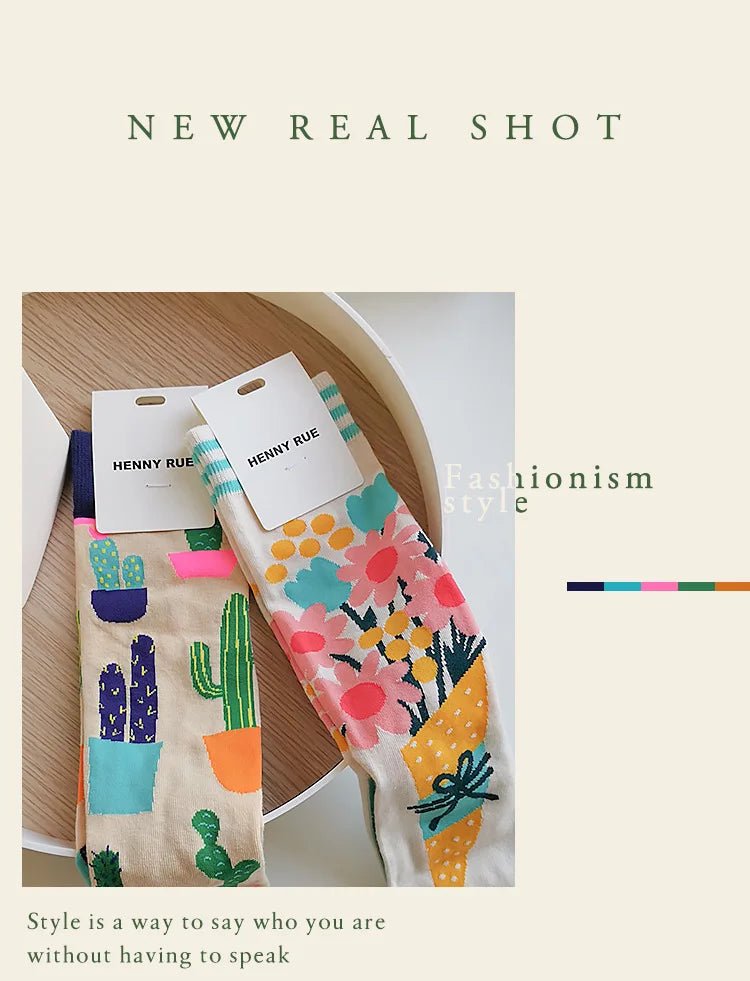 Women's Plant, Hedgehog & Sloth Print Socks – Trendy Casual Socks - lily supply