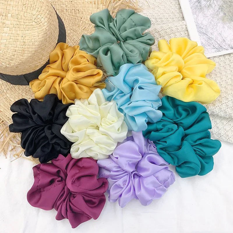 Fashion Oversize Solid Satin Scrunchie - Elastic Ponytail Holder - lily supply