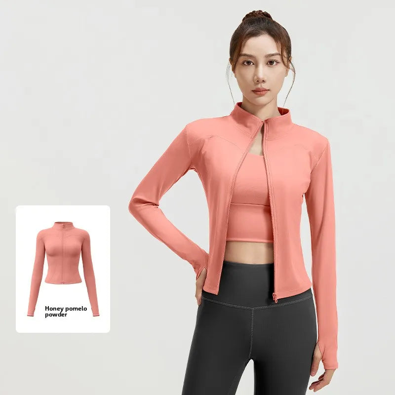 Women's Slim Yoga Running Zip Jacket - Long Sleeve Quick Dry Stand Collar Coat