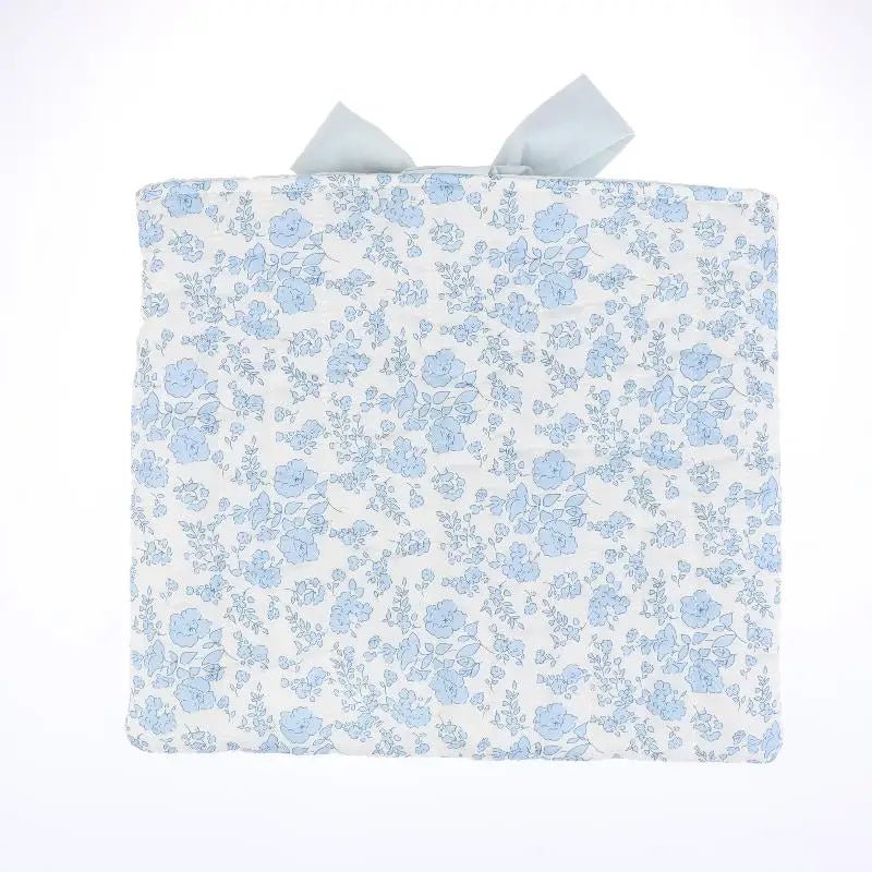 Blue Floral Bow Cotton Linen Tote Bag - Lightweight Daily & Beach Shoulder Bag - lily supply