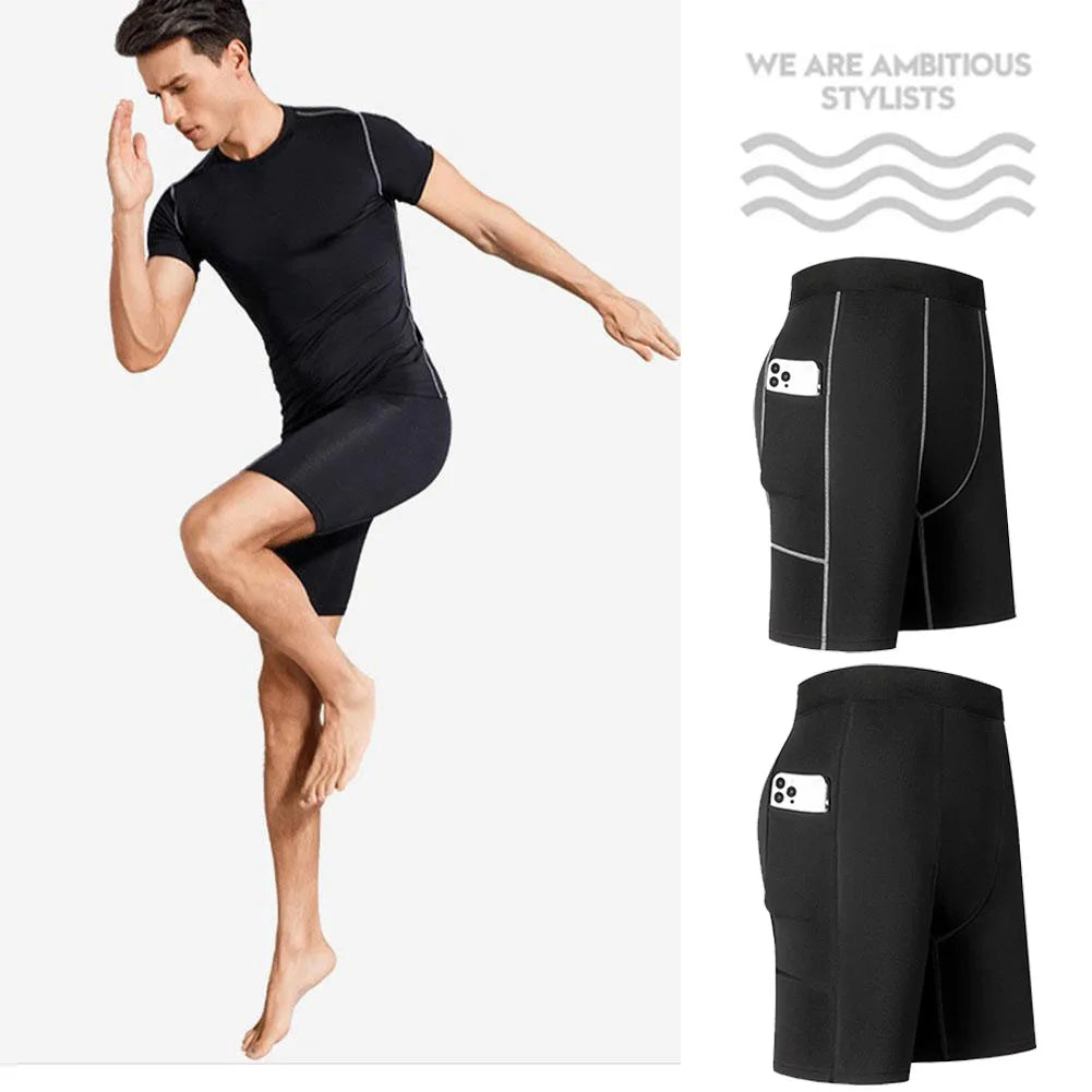 Men's Compression Shorts with Pocket – Elastic Quick Dry Running Fitness Gym Pants