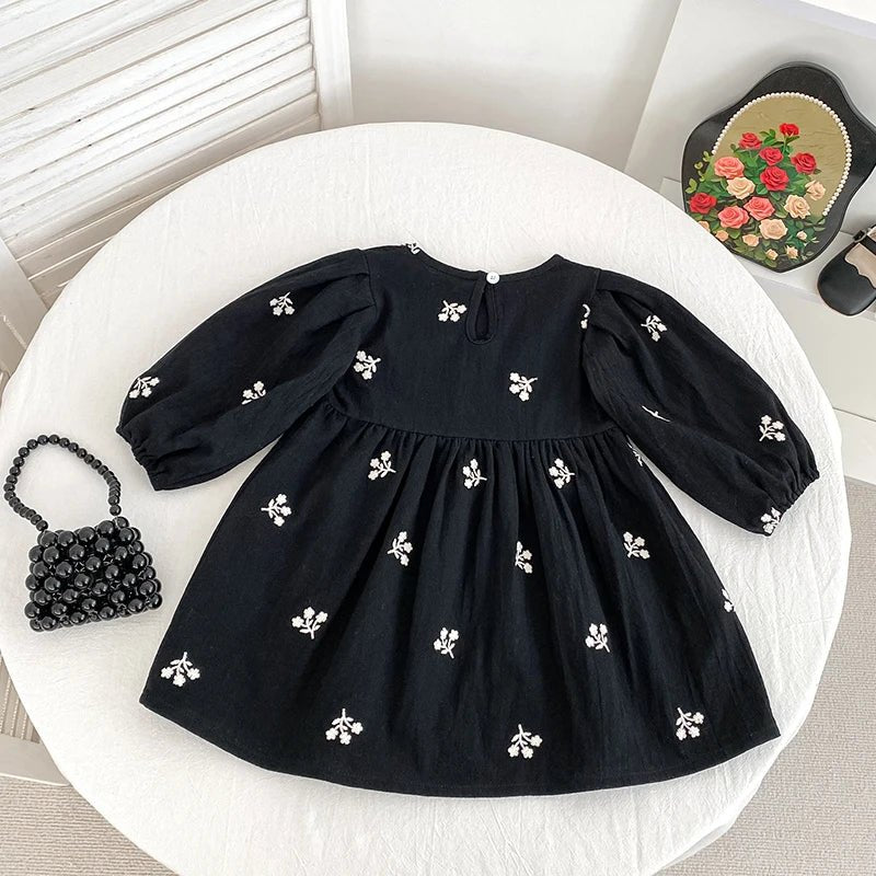 Girls Embroidery Cotton Princess Dress | Floral Long Sleeve Kids Dress 2 - 6Y - lily supply