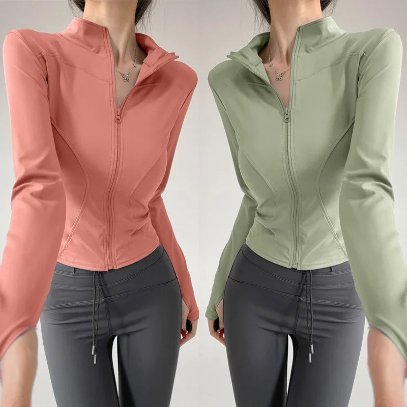 Women's Sun Quick Dry Yoga Zip Jacket - Long Sleeve Running Fitness S-3XL