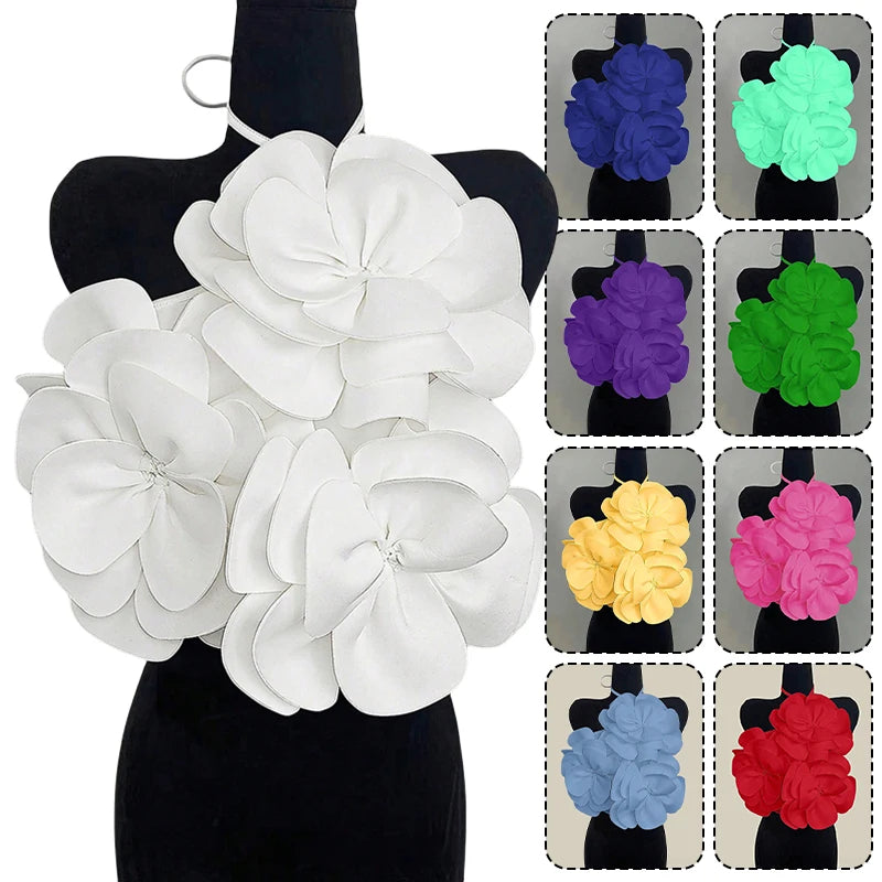 Women's 3D Flower Halter Backless Corset Top