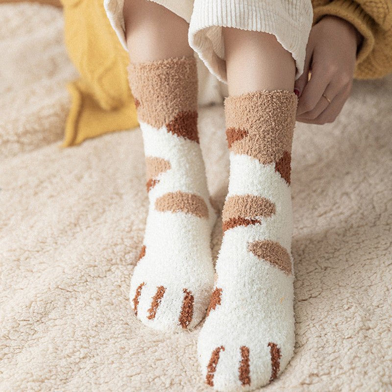 Women's Kawaii 3D Dog & Cat Paw Fleece Socks – Cute Fluffy Socks - lily supply