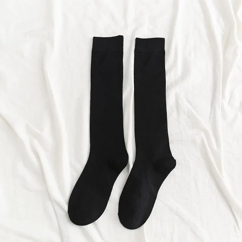 Women's Cotton Knee High Black Calf Socks – Classic Long Socks - lily supply