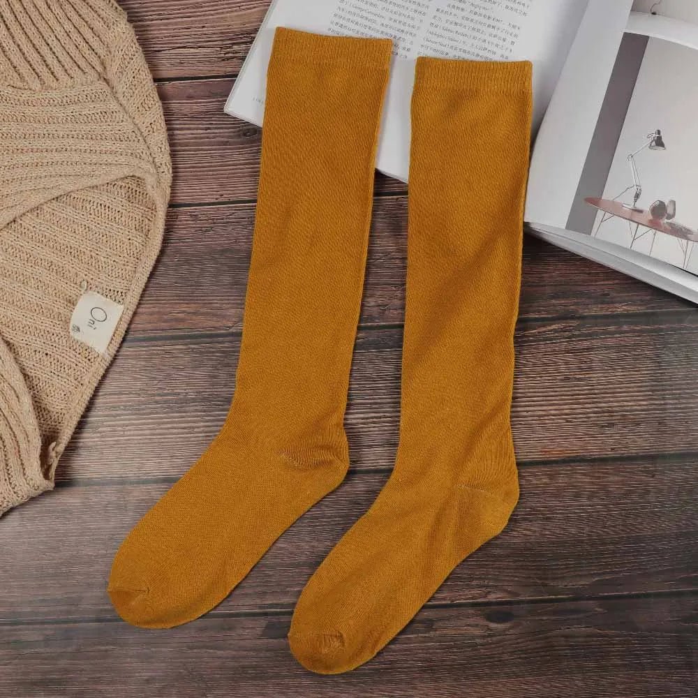 Women's JK Cotton Knee High Long Socks - Solid Colour Black White Calf Socks - lily supply