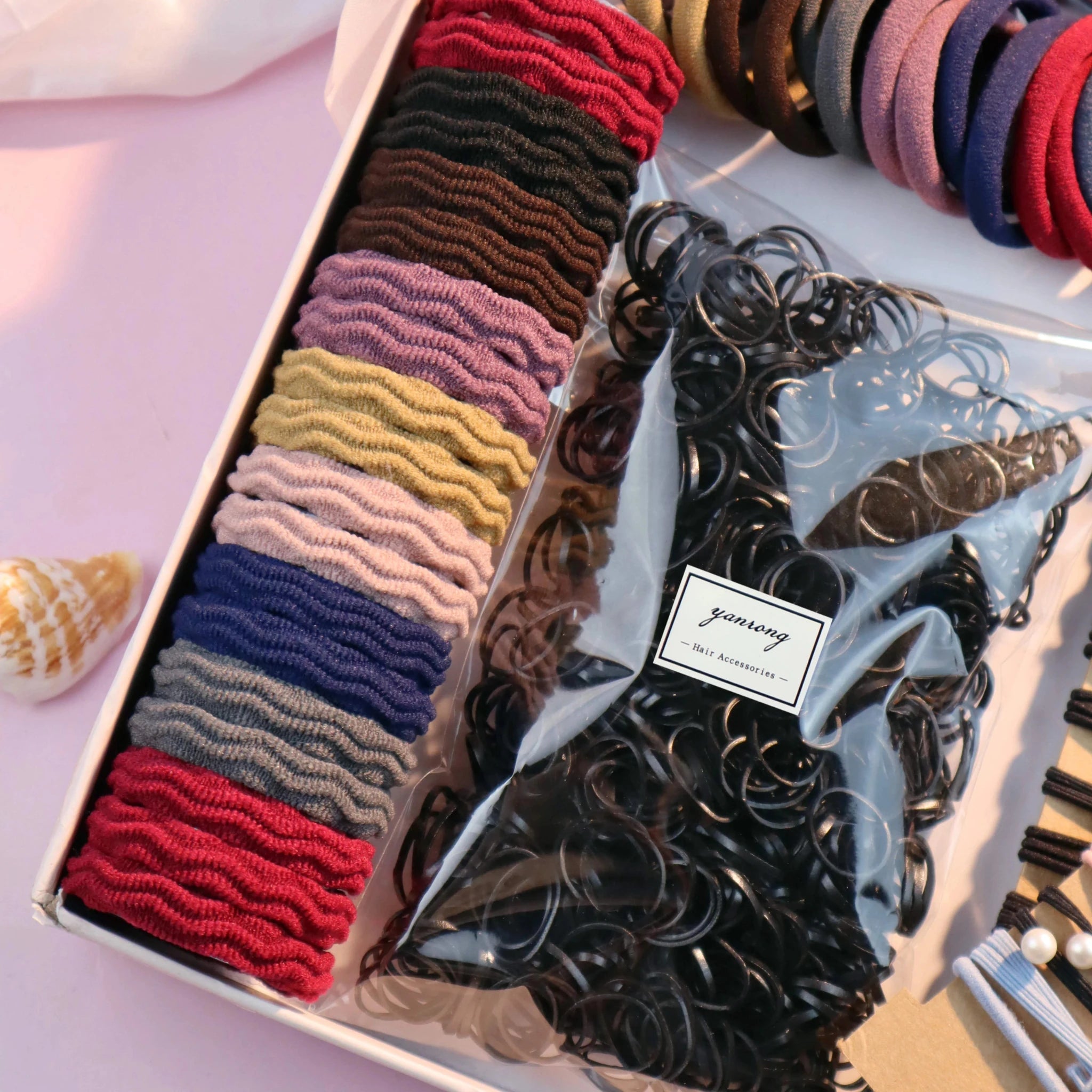 1085pcs Dark Hair Accessories Set - Scrunchies, Hair Bands & Ties - lily supply