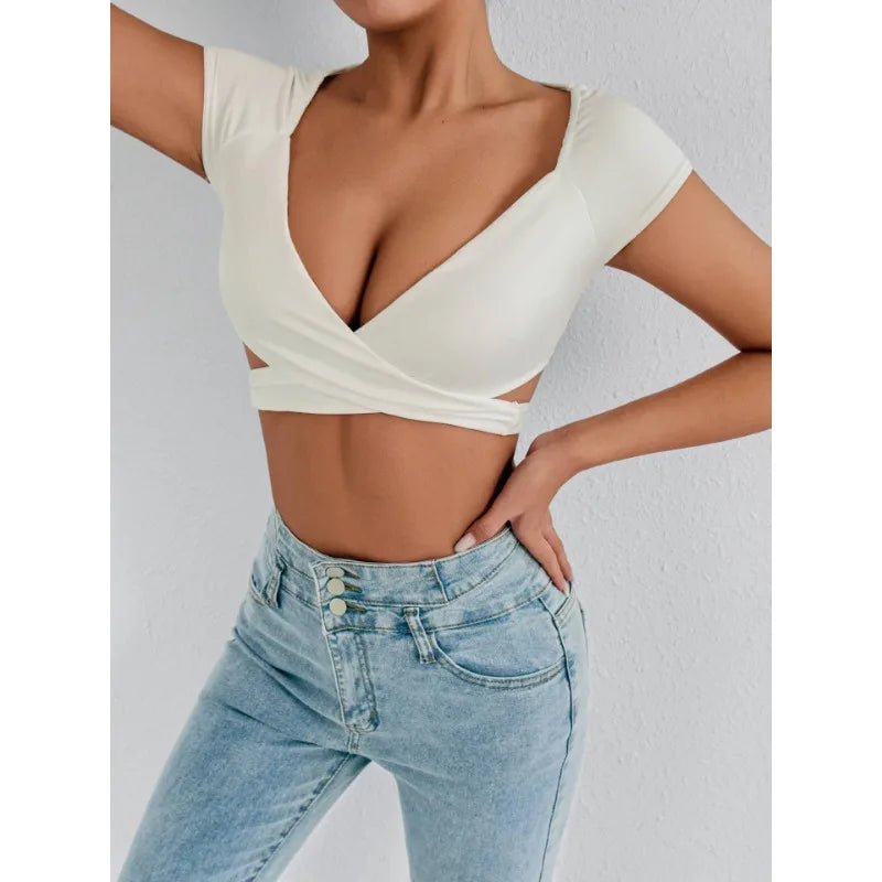 Women's V-Neck High Waisted Push Up Crop Top
