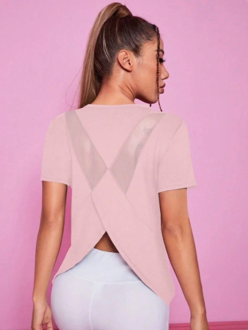 Yoga outfit women's summer sports T-shirt loose breathable quick drying top mesh back training fitness short sleeved - lily supply