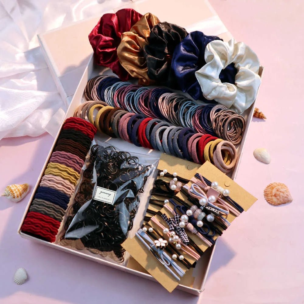1085pcs Dark Hair Accessories Set - Scrunchies, Hair Bands & Ties - lily supply