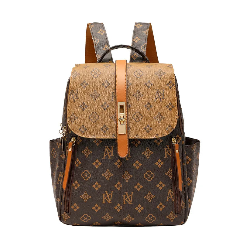Backpack Women's 2026 New Retro Casual Old Flower Large Capacity School Bag Backpack Printing Fashion Trend Line Big Bag