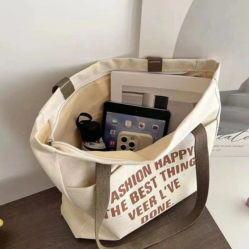 Women's Canvas Laptop Shoulder Bag - Large Capacity Student Commute Tote