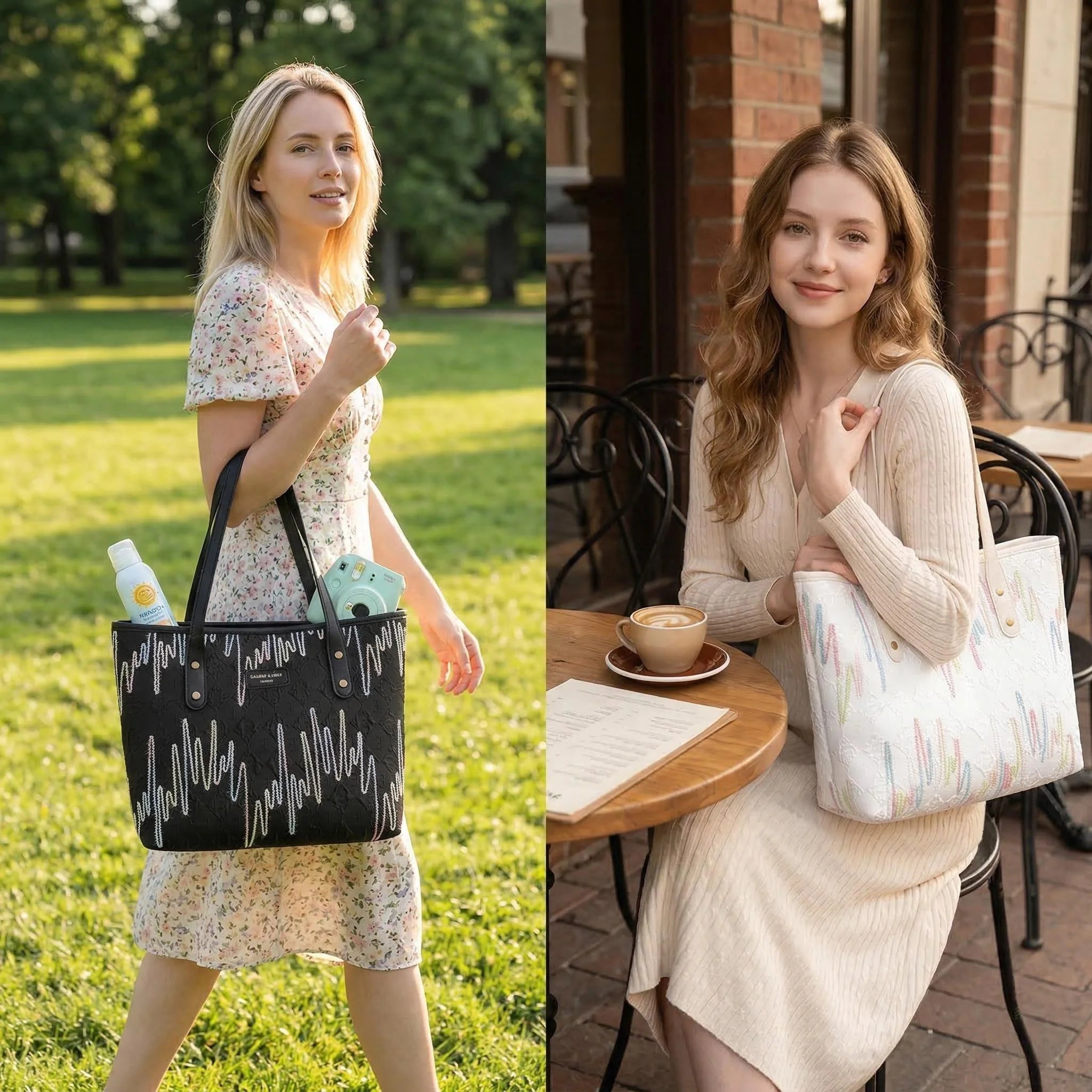 Women's Artistic Embroidery Waterproof Laptop Tote Bag