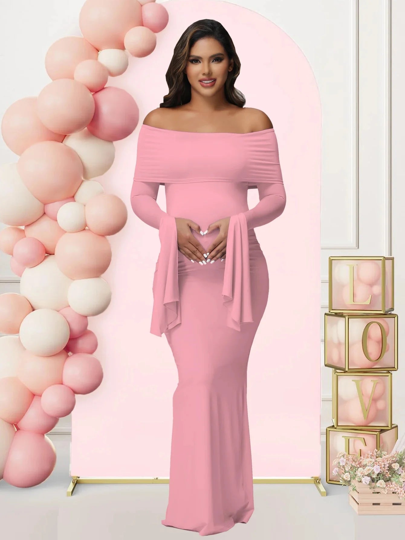 Women's Maternity Off Shoulder Maxi Gown