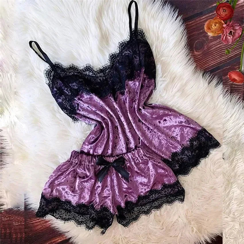 Women's Satin Lace Pyjama Set