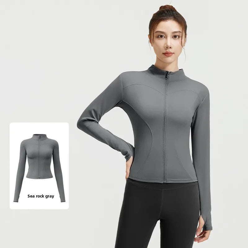 Women's Slim Yoga Running Zip Jacket - Long Sleeve Quick Dry Stand Collar Coat