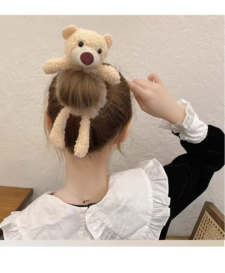 Plush 3D Bear Kawaii Scrunchie - Sweet Cartoon Hair Tie Headband - lily supply