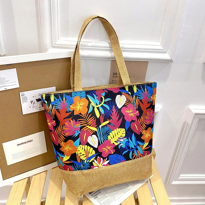 Women's Floral Printed Beach Shopping Large Capacity Tote Bag