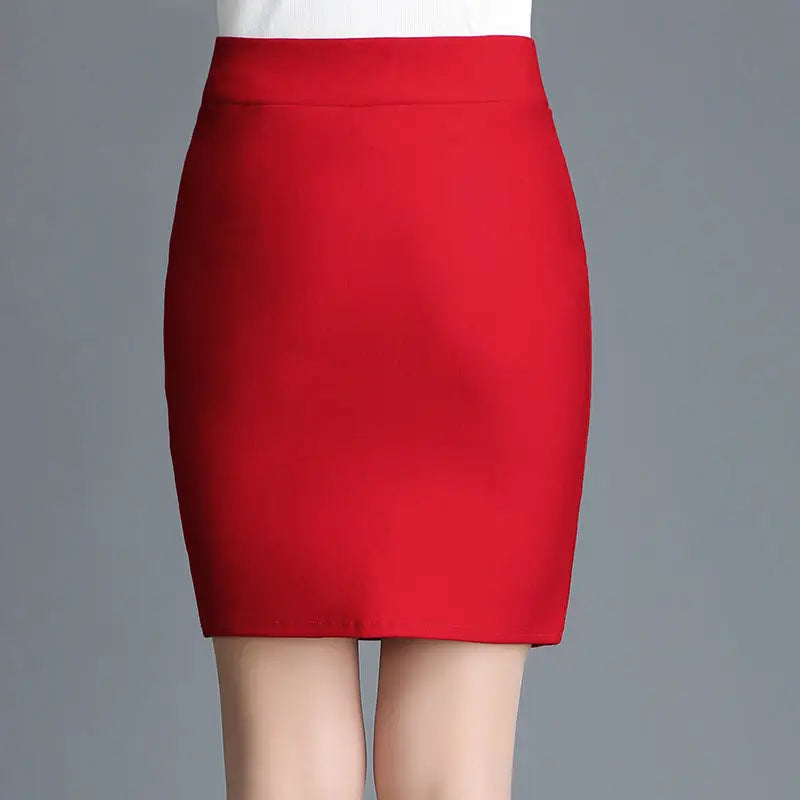 Women's Red Hip-Hugging Mini Office Skirt