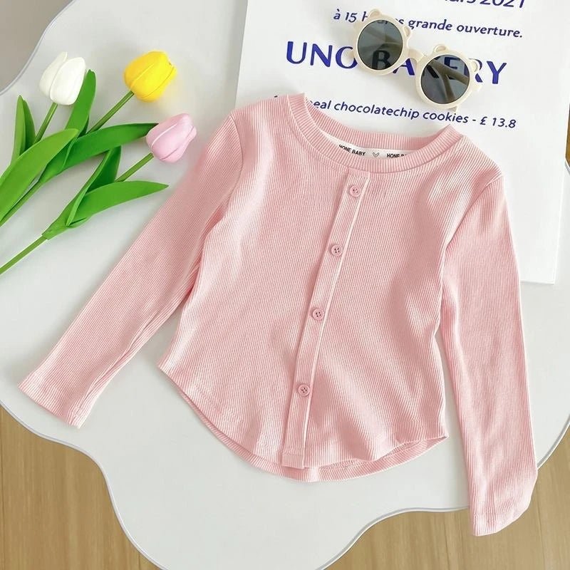 2 - 10Y Girls Shirt Spring Autumn New Children Long Sleeve T-shirt Solid Color Fashionable Baby Slimming Tops Girls Base Shirts - lily supply