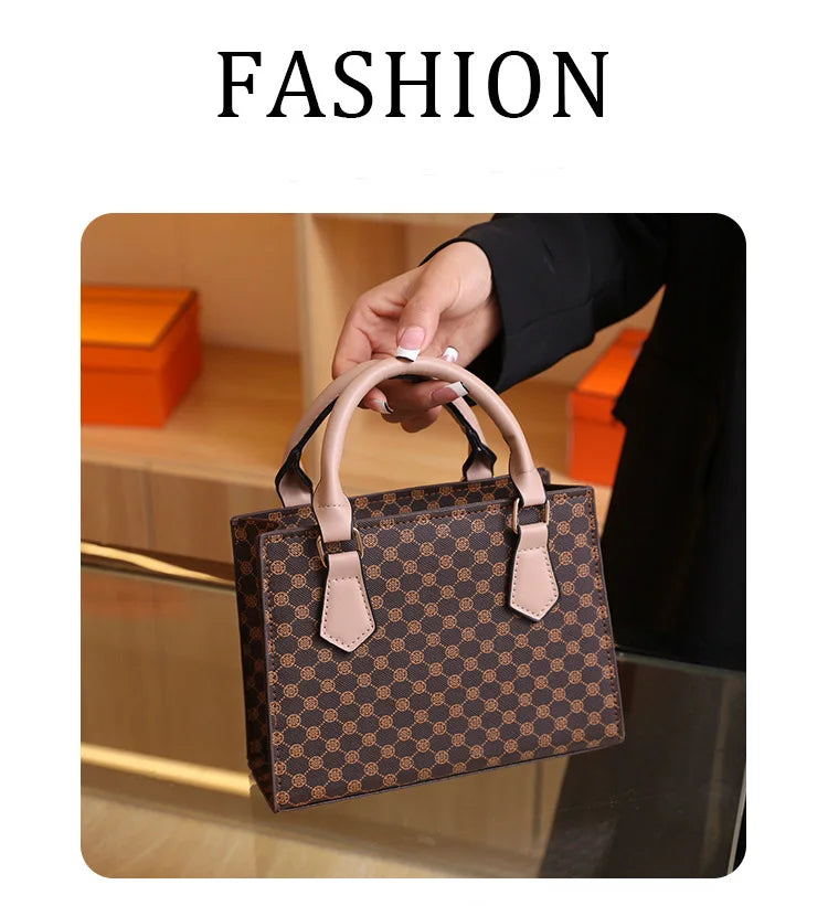 Women's PU Leather Plaid Crossbody Shoulder Bag - Square Top Handle