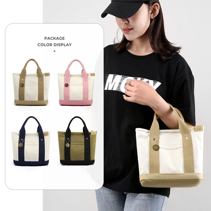 Canvas Tote Bag - Portable Large Capacity Lunch Bento Bucket Handbag